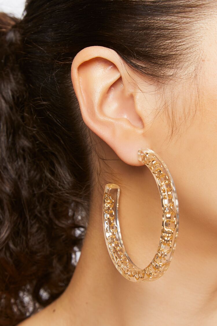 Forever 21 Women's Open-Hoop Chain Earrings Gold