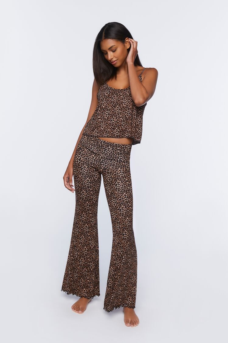 Forever 21 Women's Leopard Print Pajama Pants Tan/Black