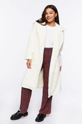 Forever 21 Women's Fleece Longline Coat Cream