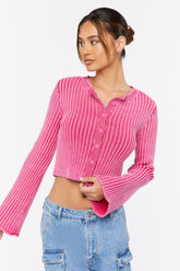 Forever 21 Women's Ribbed Bell-Sleeve Crop Top Fuchsia