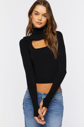 Forever 21 Women's Turtleneck Combo Sweater-Knit Top Black