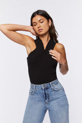 Forever 21 Women's Sweater-Knit Sleeveless Bodysuit Black