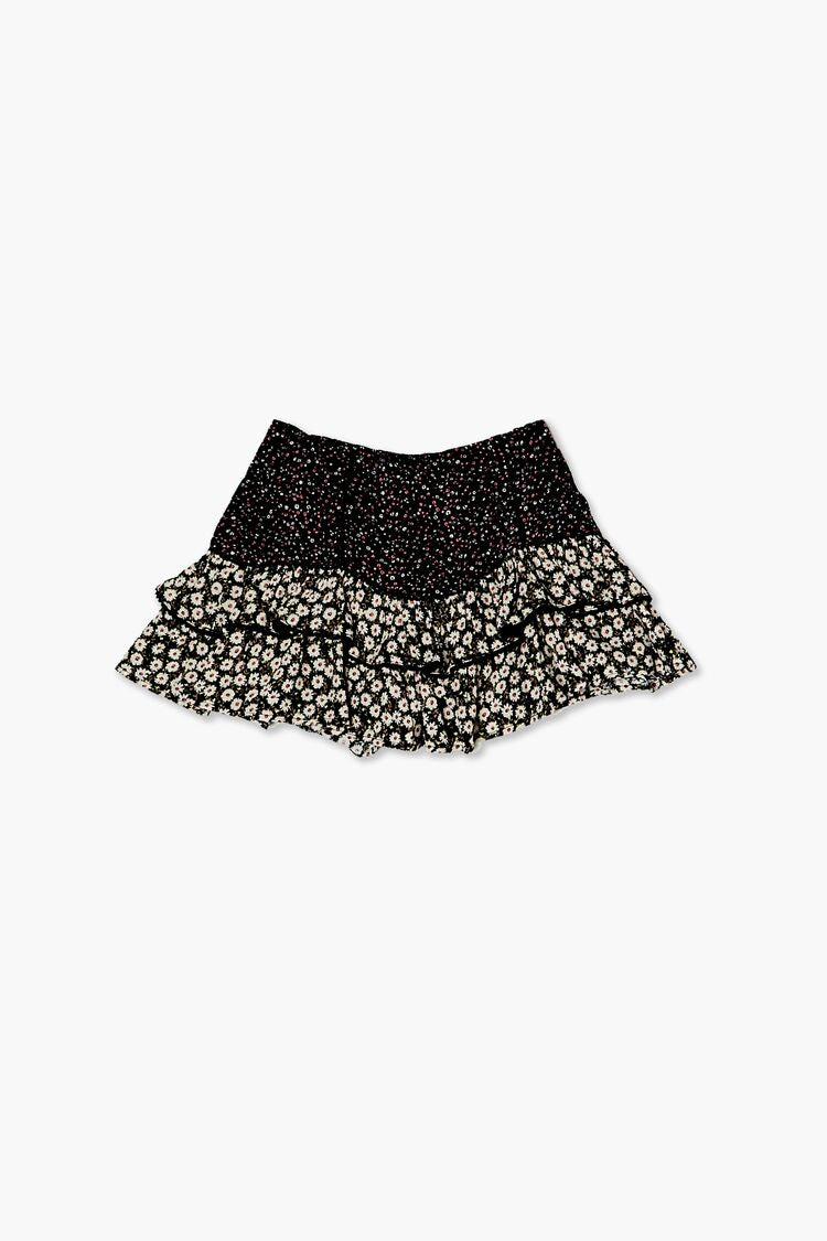 Forever 21 Girls Floral Print Skirt (Kids) Black/Multi