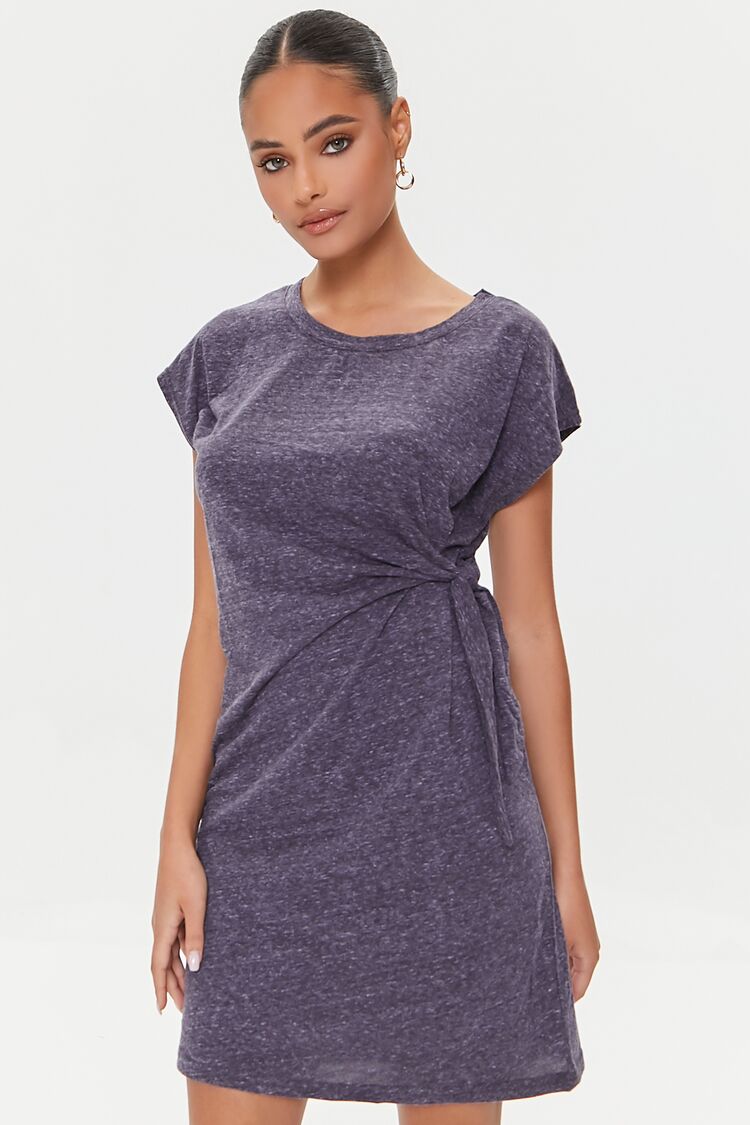 Forever 21 Women's Knotted Mini T-Shirt Dress Grey