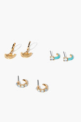 Forever 21 Women's Faux Gem Hoop Earring Set Gold