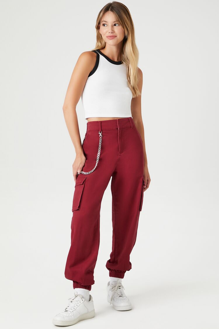 Forever 21 Women's Wallet Chain Cargo Joggers Burgundy