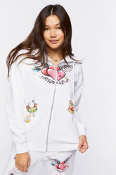 Forever 21 Women's Angelic Graphic Zip-Up Hoodie Sweatshirt White/Multi