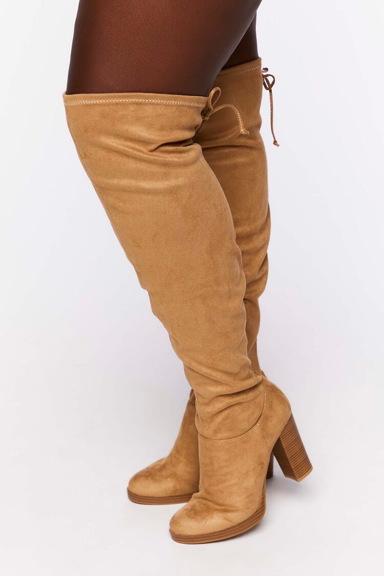 Forever 21 Women's Faux Suede Over-the-Knee Boots (Wide) Tan