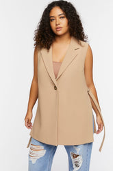 Forever 21 Plus Women's Notched Blazer Vest Tan