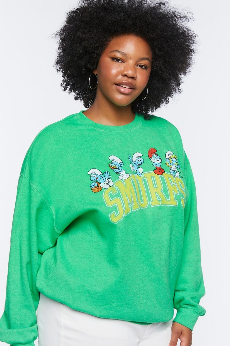 Forever 21 Plus Women's Smurf Graphic Pullover Green/Multi