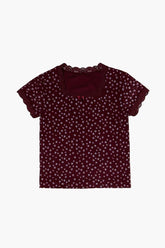 Forever 21 Girls Lace-Trim Floral T-Shirt (Kids) Maroon/Multi