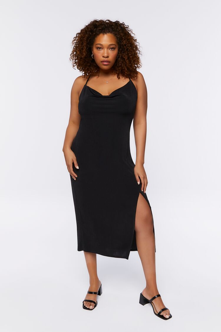 Forever 21 Plus Women's Cowl Neck Midi Dress Black