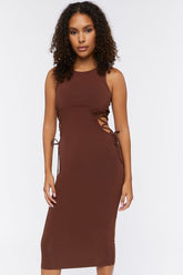 Forever 21 Women's Crisscross Cutout Midi Spring/Summer Dress Chocolate