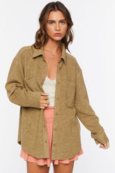 Forever 21 Women's Corduroy Dolphin-Hem Shacket Olive