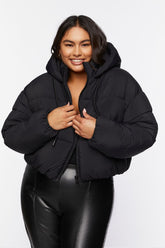 Forever 21 Plus Women's Hooded Puffer Bubble Coat Jacket Black