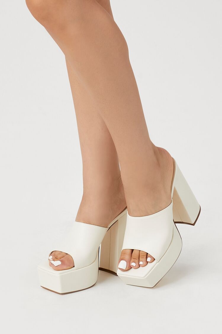 Forever 21 Women's Slip-On Platform Heels Cream