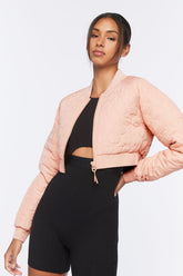 Forever 21 Women's Active Quilted Bomber Jacket Blush