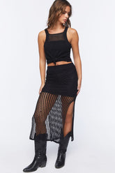 Forever 21 Women's Crochet Tank Top & Midi Skirt Set Black