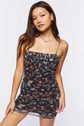 Forever 21 Women's Mushroom Print Cami Mini Spring/Summer Dress Black/Multi