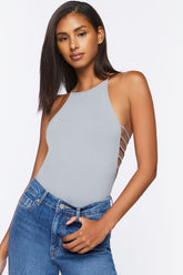 Forever 21 Women's Seamless Ribbed Lingerie Sleeveless Bodysuit Shadow Grey