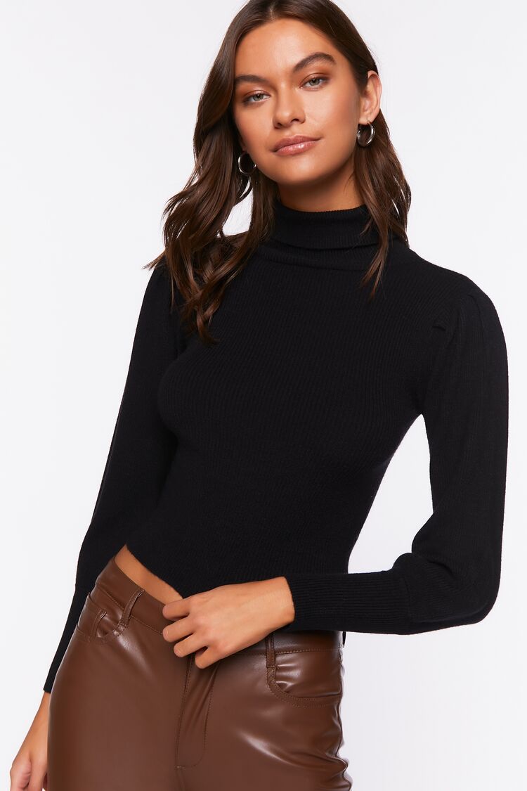 Forever 21 Knit Women's Long-Sleeve Turtleneck Sweater Black