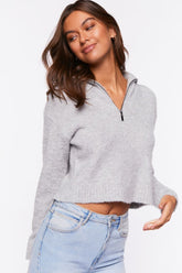 Forever 21 Knit Women's Marled Half-Zip Sweater Light Grey