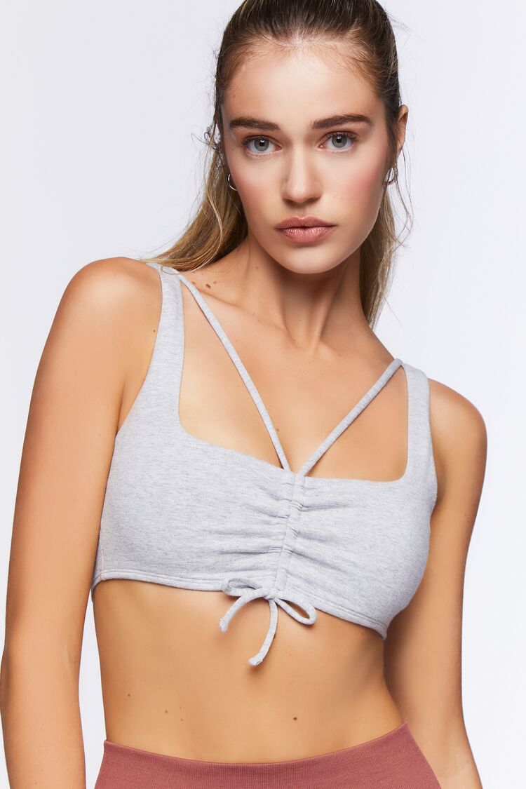 Forever 21 Women's Strappy Ruched Sports Bra Heather Grey