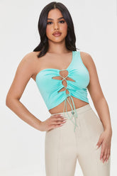 Forever 21 Women's Lace-Up One-Shoulder Crop Top Mint/Multi