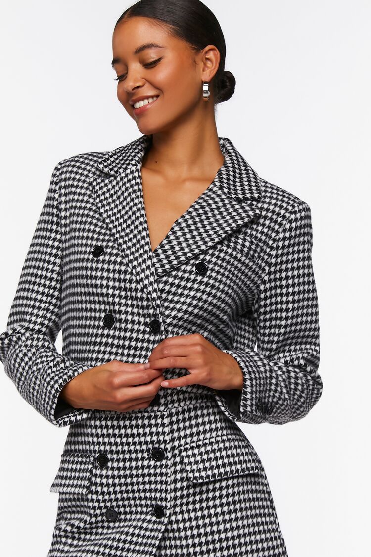 Forever 21 Women's Houndstooth Double-Breasted Blazer Black/White