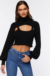 Forever 21 Knit Women's Turtleneck Combo Sweater Black