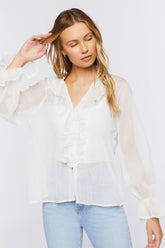 Forever 21 Women's Ruffle-Trim Chiffon Top Ivory