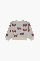 Forever 21 Knit Girls Butterfly Print Sweater (Kids) Cream/Multi