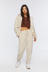 Forever 21 Women's Faux Shearling/Sherpa Drawstring Joggers Cream