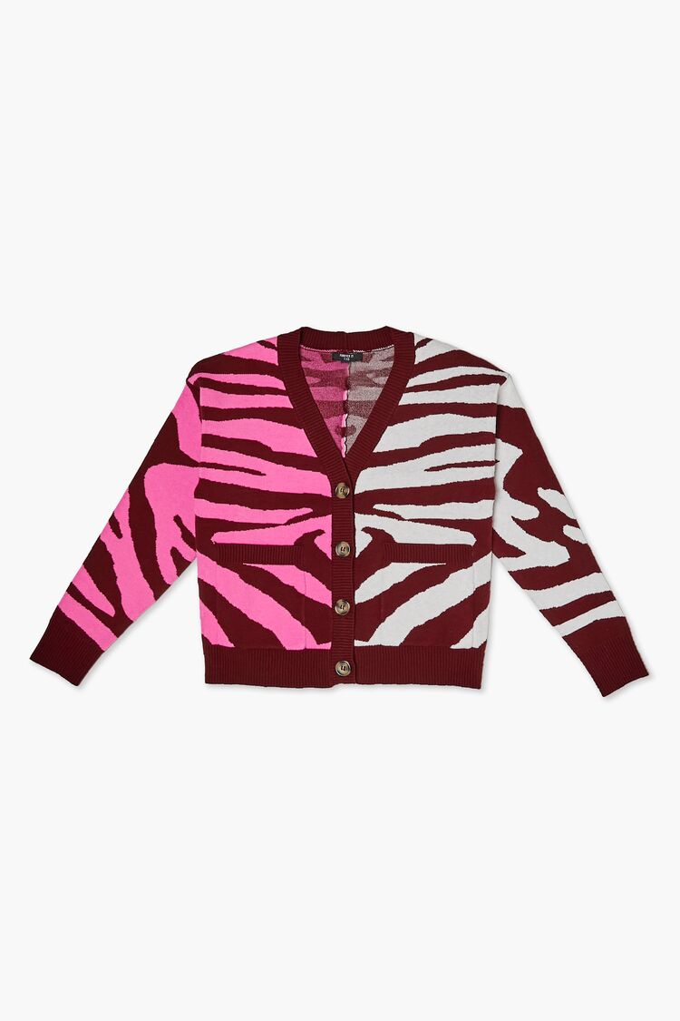 Forever 21 Knit Girls Colorblock Zebra Cardigan (Kids) Pink/Multi