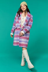 Forever 21 Women's Brushed Plaid Duster Coat Purple/Multi