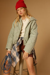 Forever 21 Women's Quilted Toggle-Drawstring Puffer Bubble Coat Jacket Seafoam