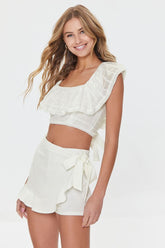 Forever 21 Women's Ruffled Self-Tie Wrap Skort White