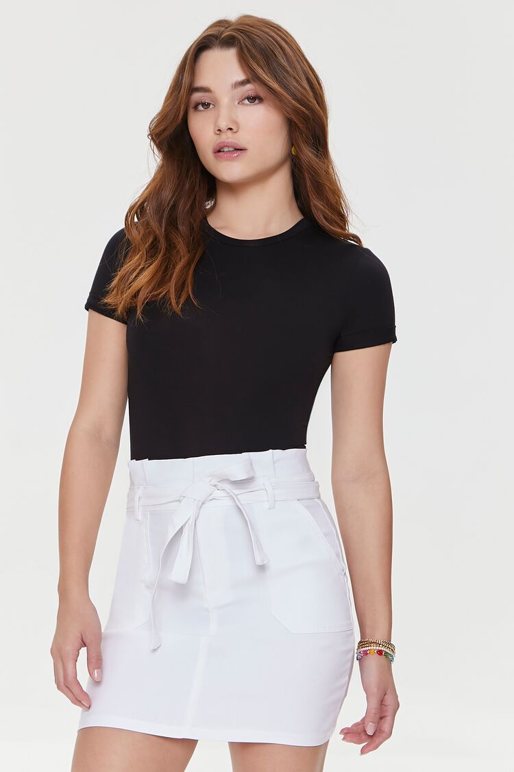 Forever 21 Women's Belted Paperbag Mini Skirt White
