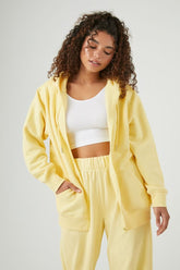 Forever 21 Women's Fleece Zip-Up Hoodie Sweatshirt Light Yellow