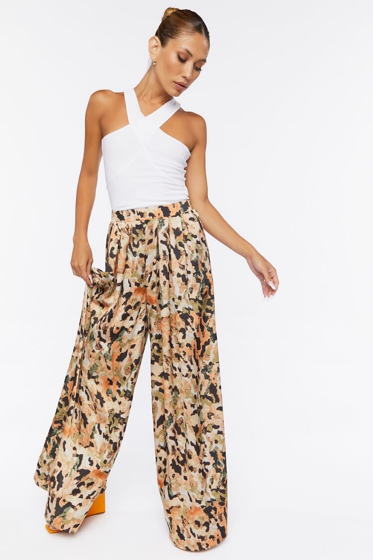 Forever 21 Women's Abstract Print Palazzo Pants Taupe/Multi