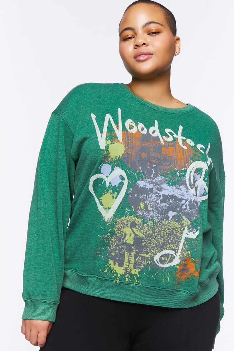 Forever 21 Plus Women's Woodstock Graphic Pullover Green/Mint