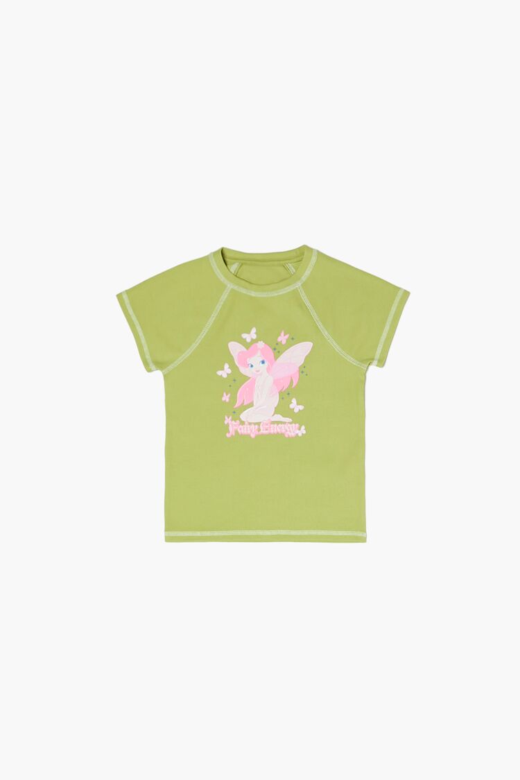 Forever 21 Girls Fairy Energy Graphic T-Shirt (Kids) Green/Multi