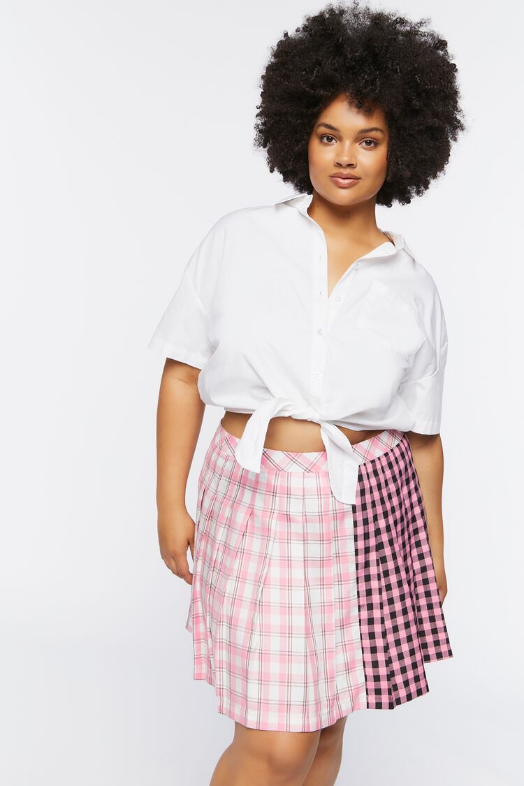 Forever 21 Plus Women's Reworked Plaid Mini Skirt Pink/Multi