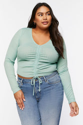 Forever 21 Plus Women's Jacquard Drawstring Crop Top Blue Lake