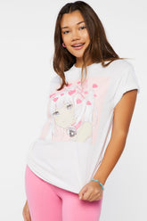 Forever 21 Women's Heart Anime Girl Graphic T-Shirt White