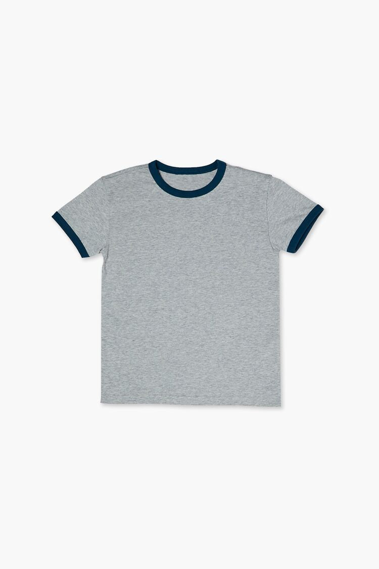Forever 21 Kids Ringer T-Shirt (Girls + Boys) Heather Grey/Blue