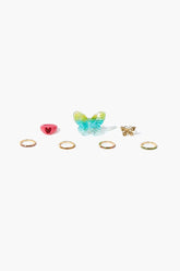Forever 21 Women's Butterfly & Cocktail Ring Set Pink/Blue