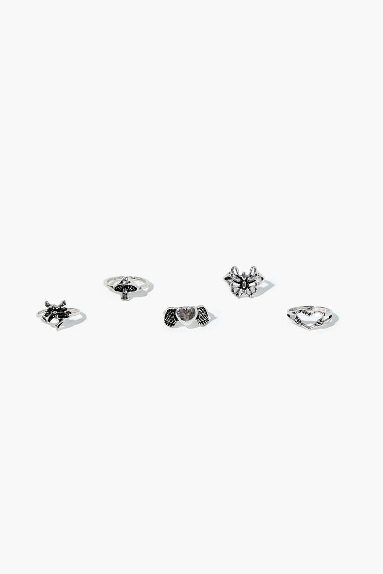 Forever 21 Women's Butterfly Charm Ring Set Silver