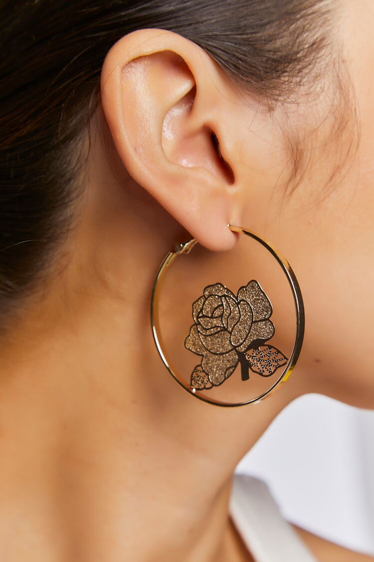 Forever 21 Women's Rose Hoop Earrings Gold