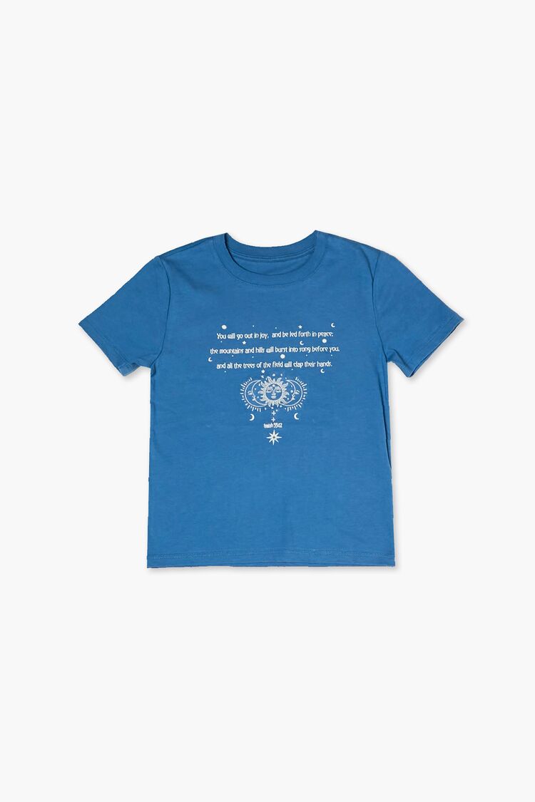 Forever 21 Girls Organically Grown Cotton T-Shirt (Kids) Blue/Cream